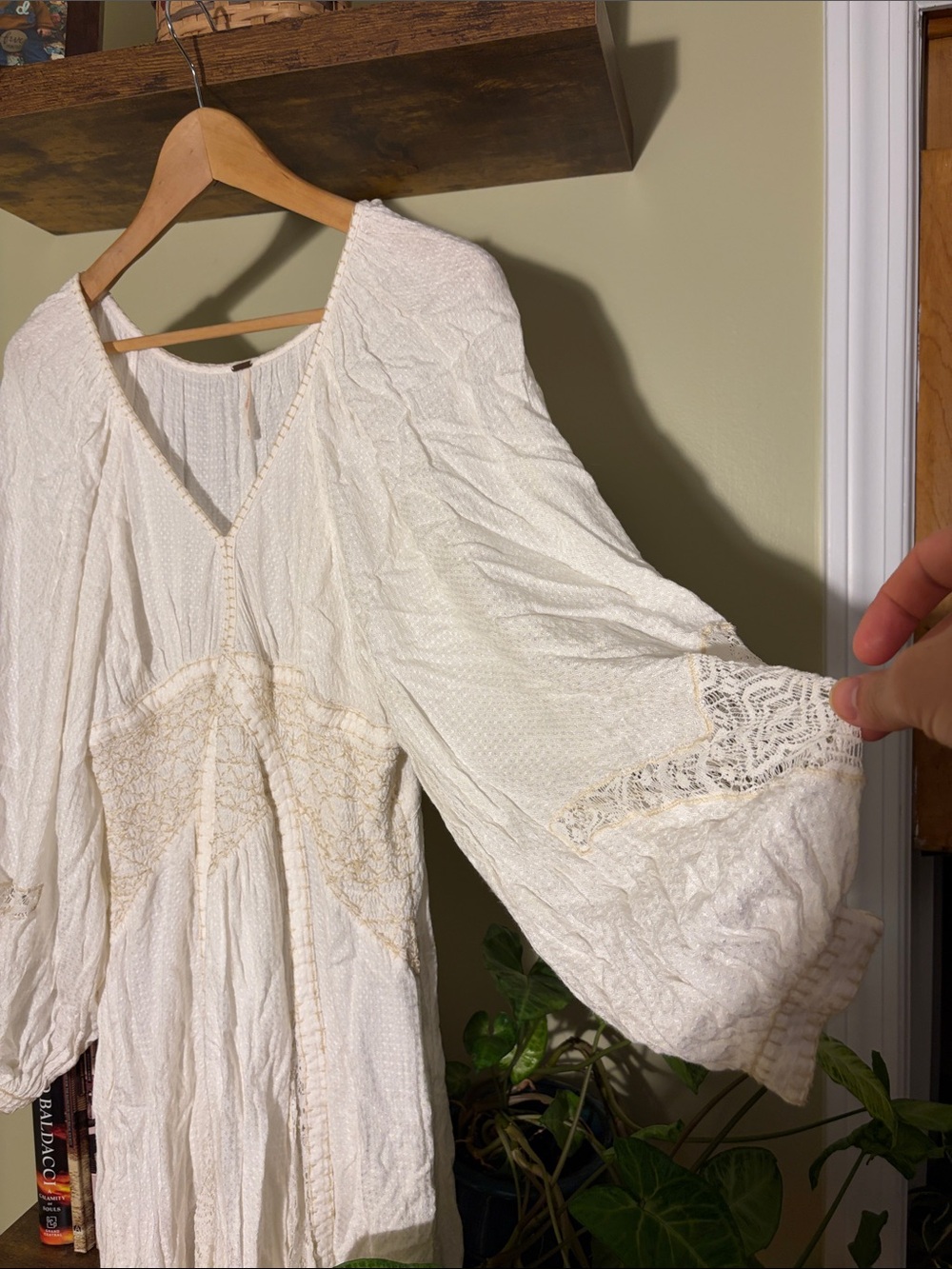 Free People Ivory Crochet & Lace Paneled Long-Sleeve Maxi Dress - Picture 3 of 3